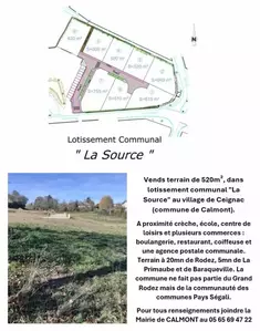A vendre terrain dans lotissement La Source à Ceignac (commune de Calmont)
